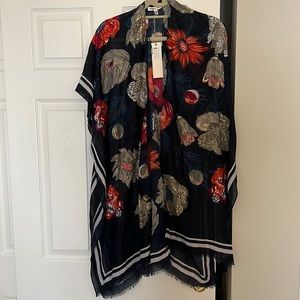 Woven Heart Navy Floral Kimono with Gold Foil